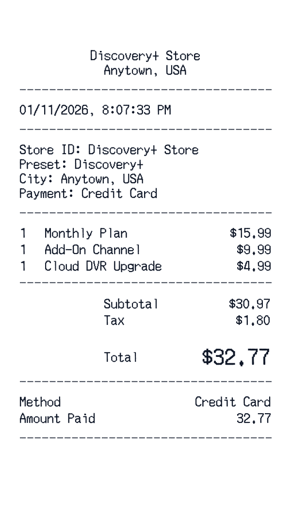 Discovery+ receipt template example