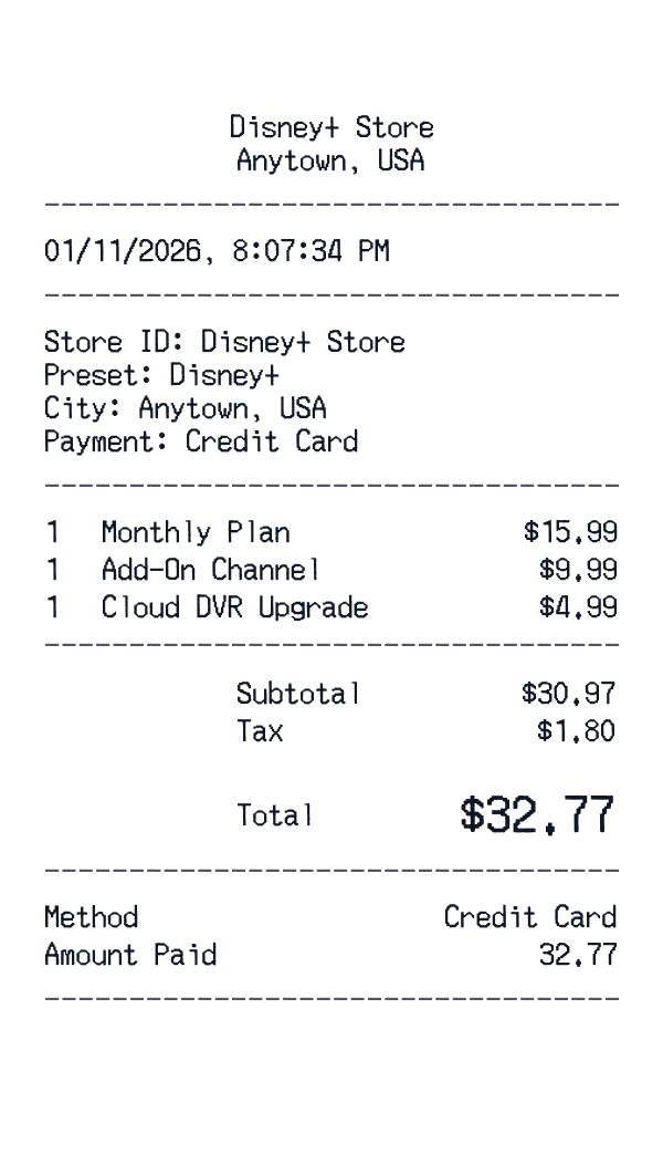 Disney+ receipt template example