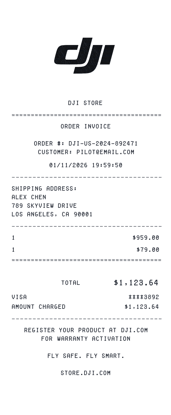 DJI receipt preview