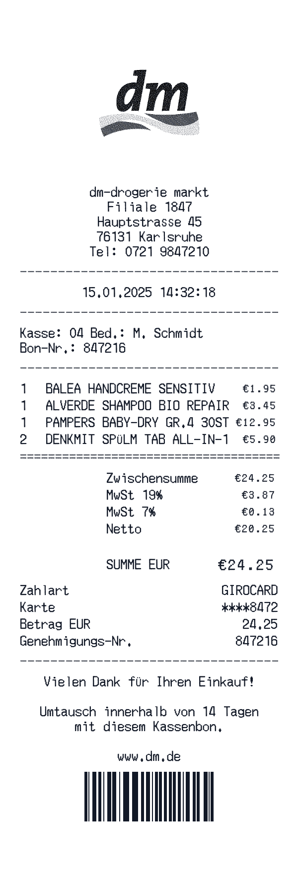 dm-drogerie markt receipt template example