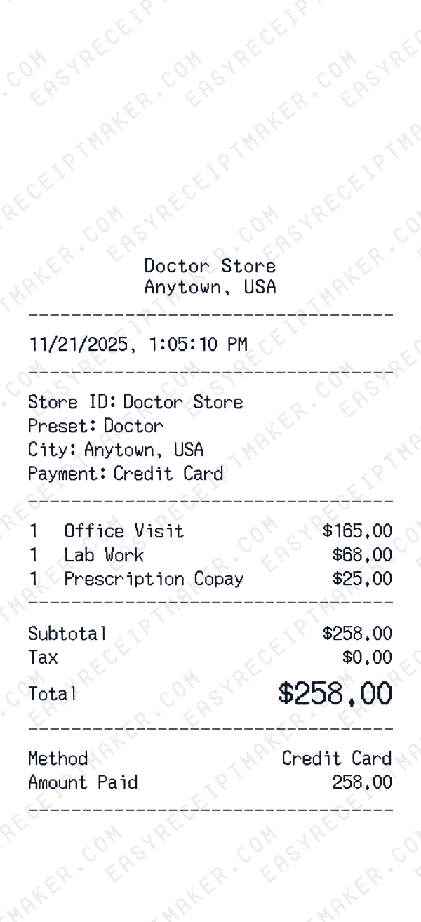 Doctor receipt template example