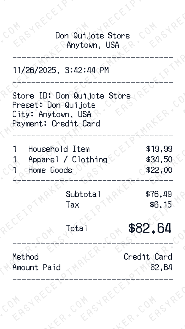 Don Quijote receipt preview