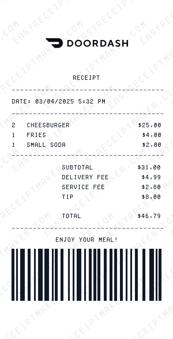 DoorDash receipt