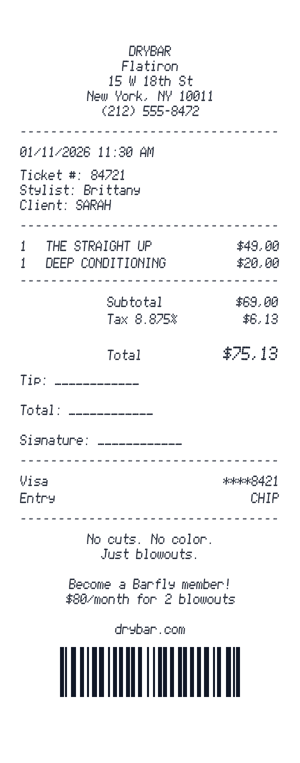 Drybar receipt template example