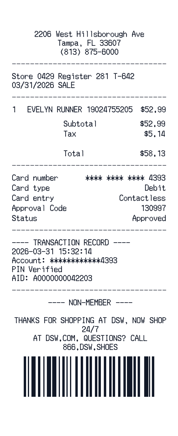 DSW receipt template generator preview
