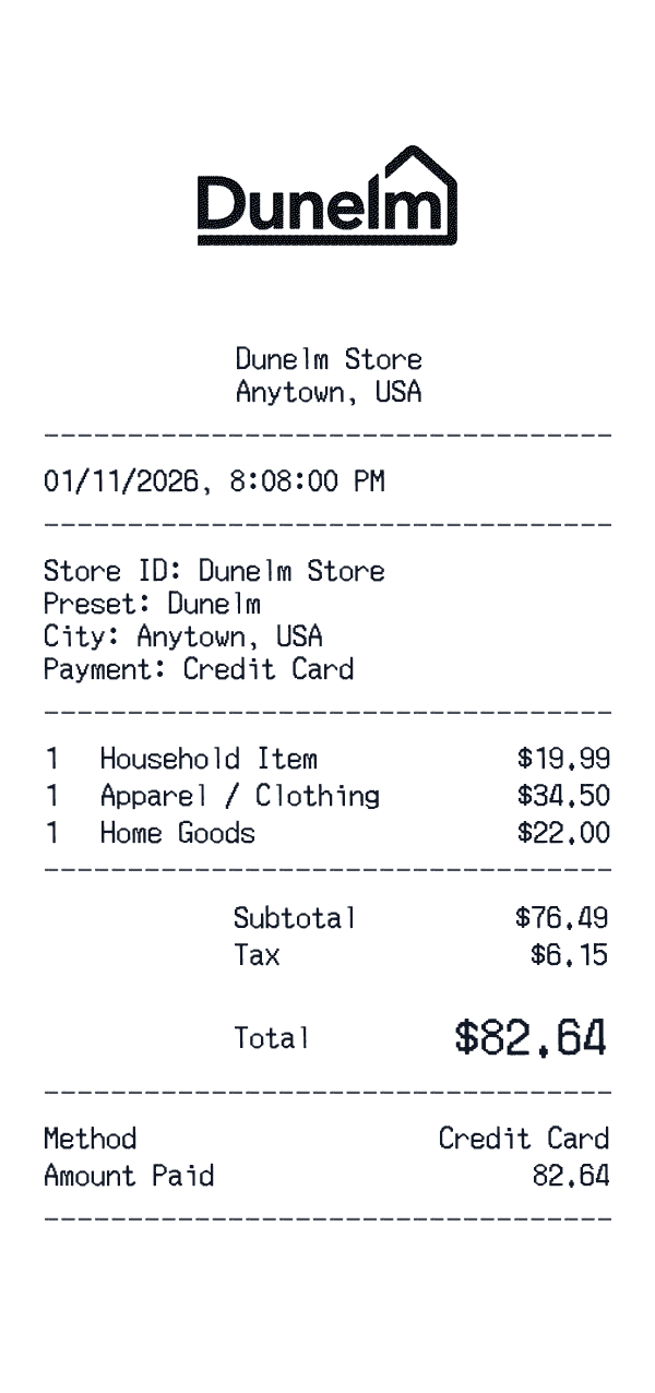 Dunelm receipt preview