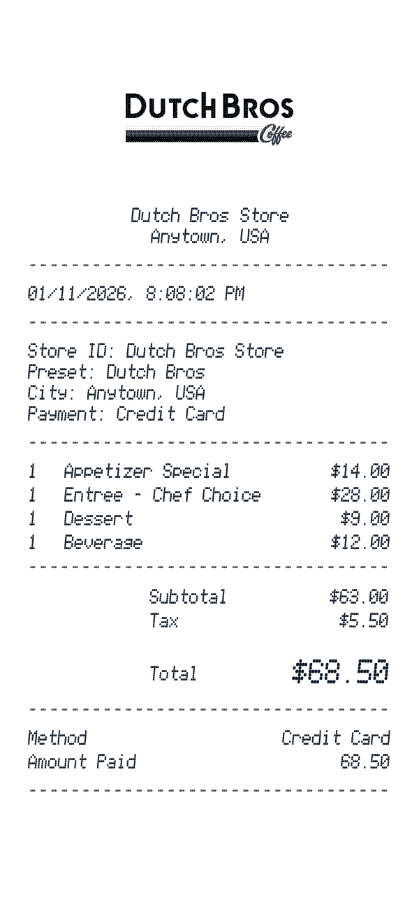 Dutch Bros receipt template
