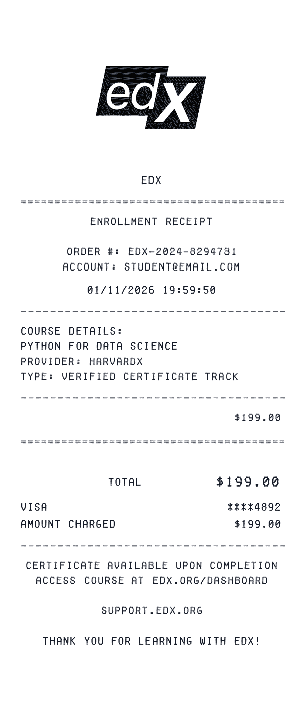 edX receipt template example