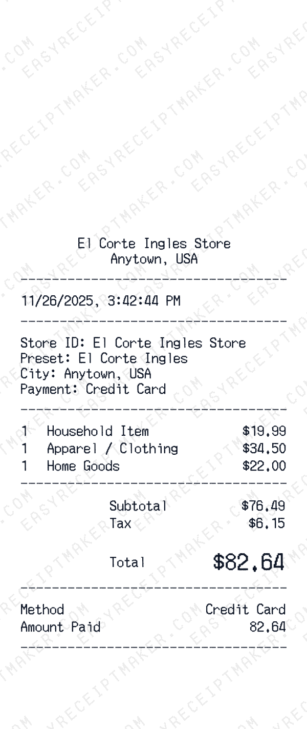 El Corte Inglés receipt preview