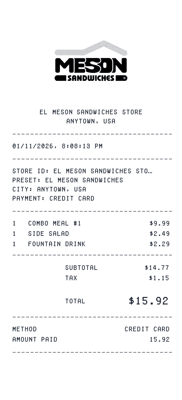 El Meson Sandwiches receipt preview
