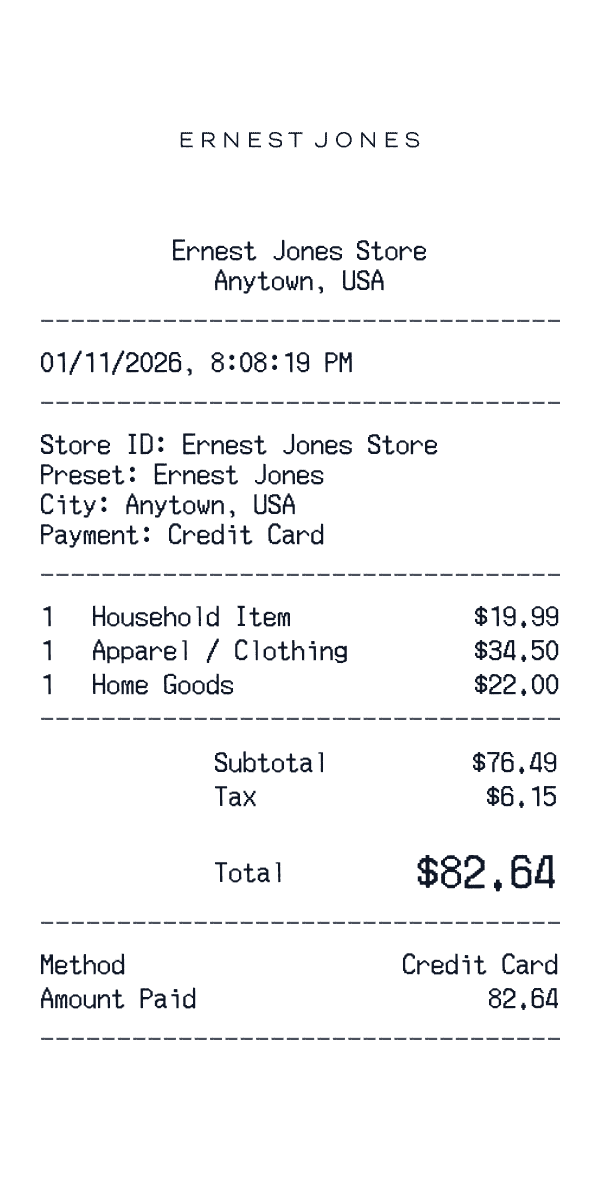 Ernest Jones receipt preview
