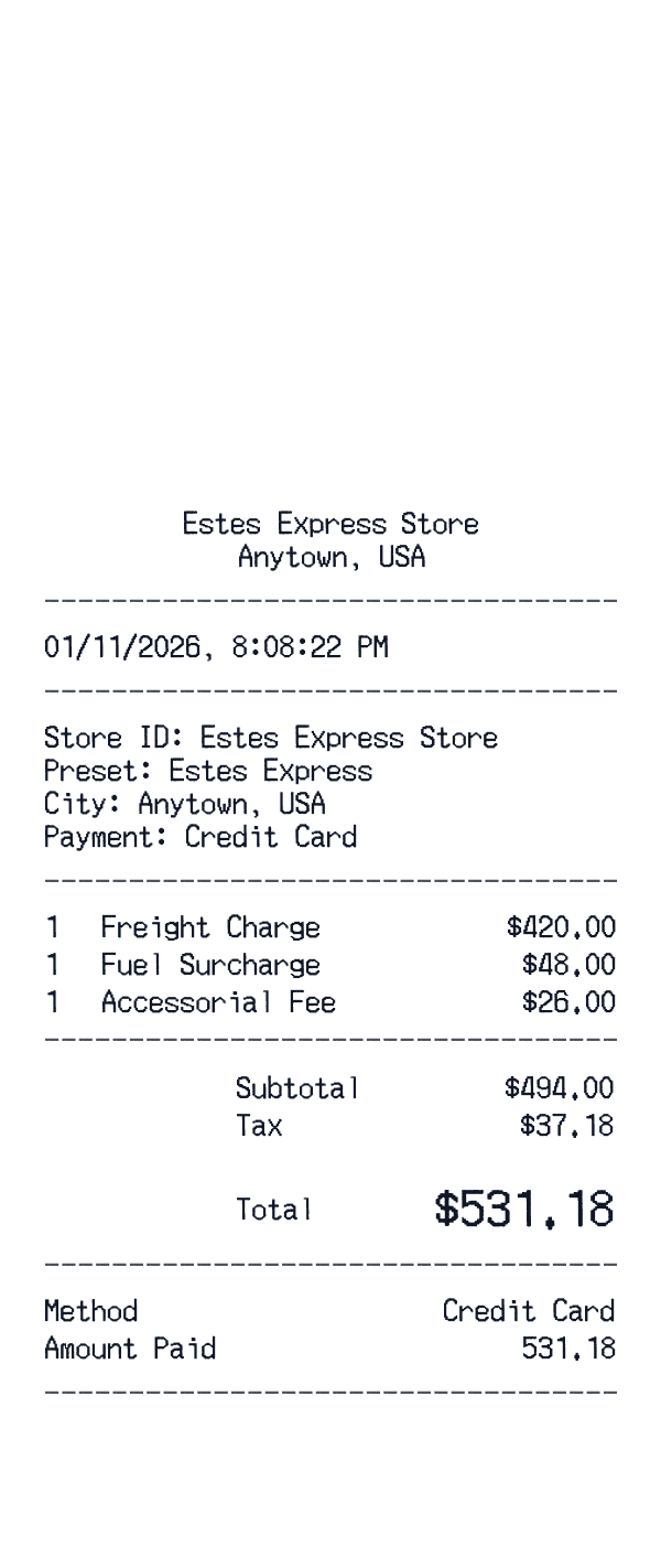 Estes Express receipt template example