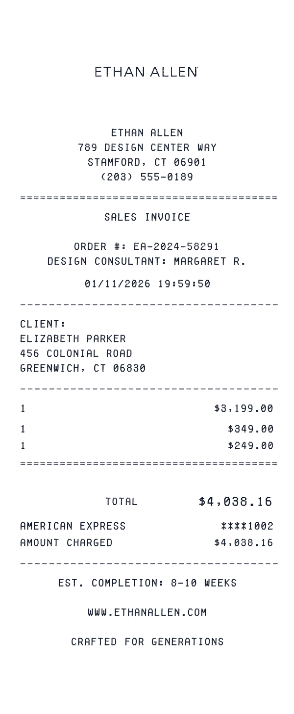 Ethan Allen receipt preview