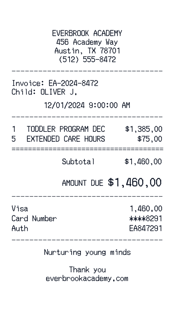 Everbrook Academy receipt preview