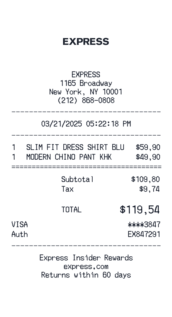Express receipt template example