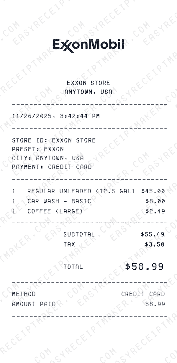 Exxon receipt preview