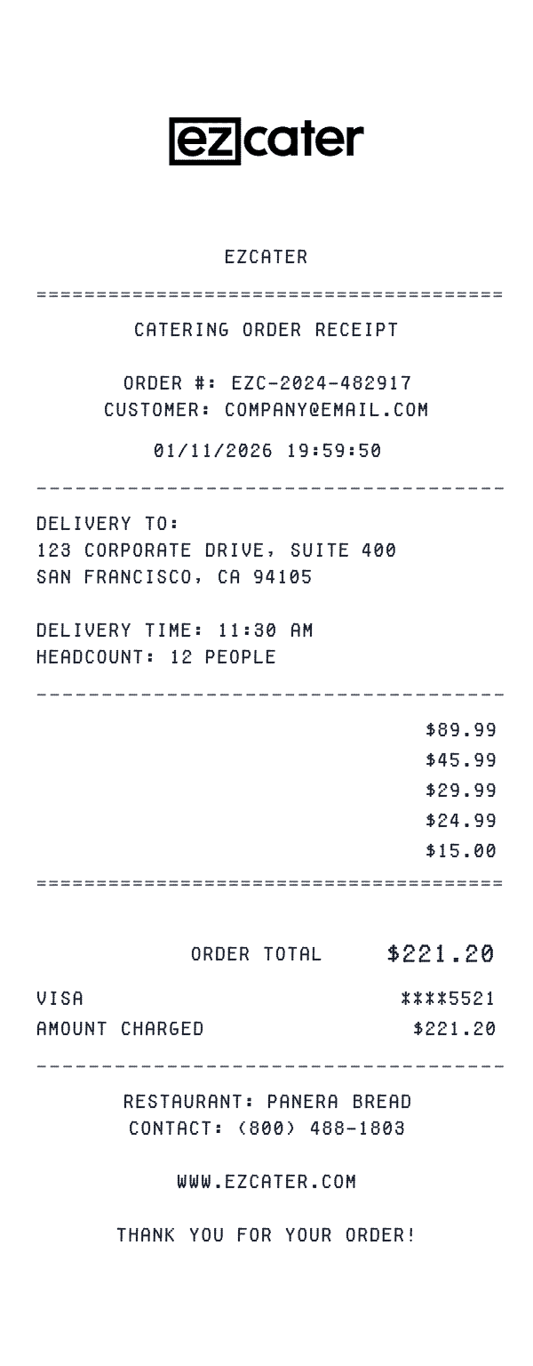 ezCater receipt template example
