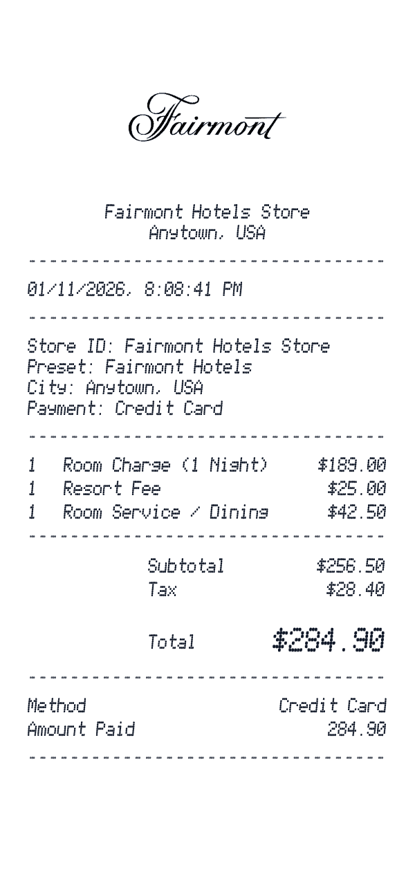 Fairmont Hotels receipt preview