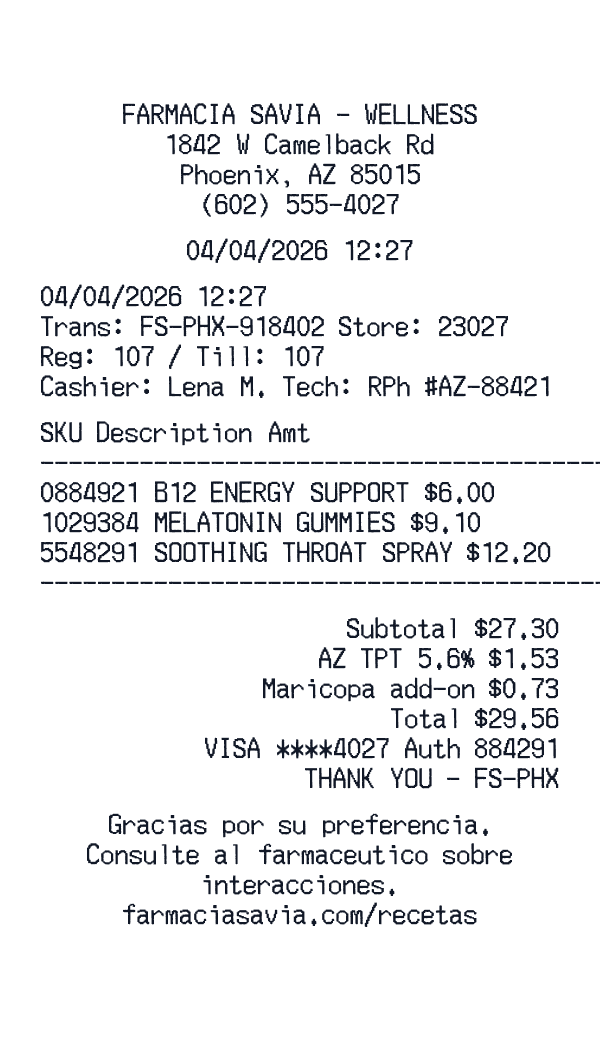 Farmacia Savia receipt template example