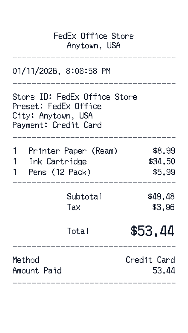 FedEx Office receipt template example