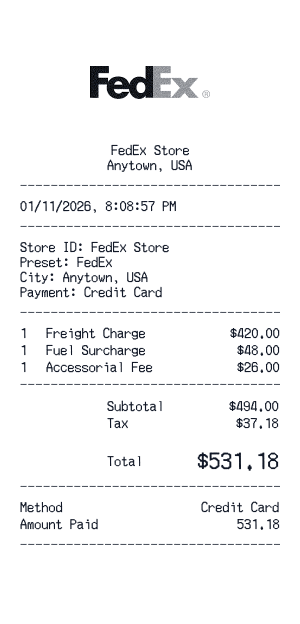 FedEx receipt template example