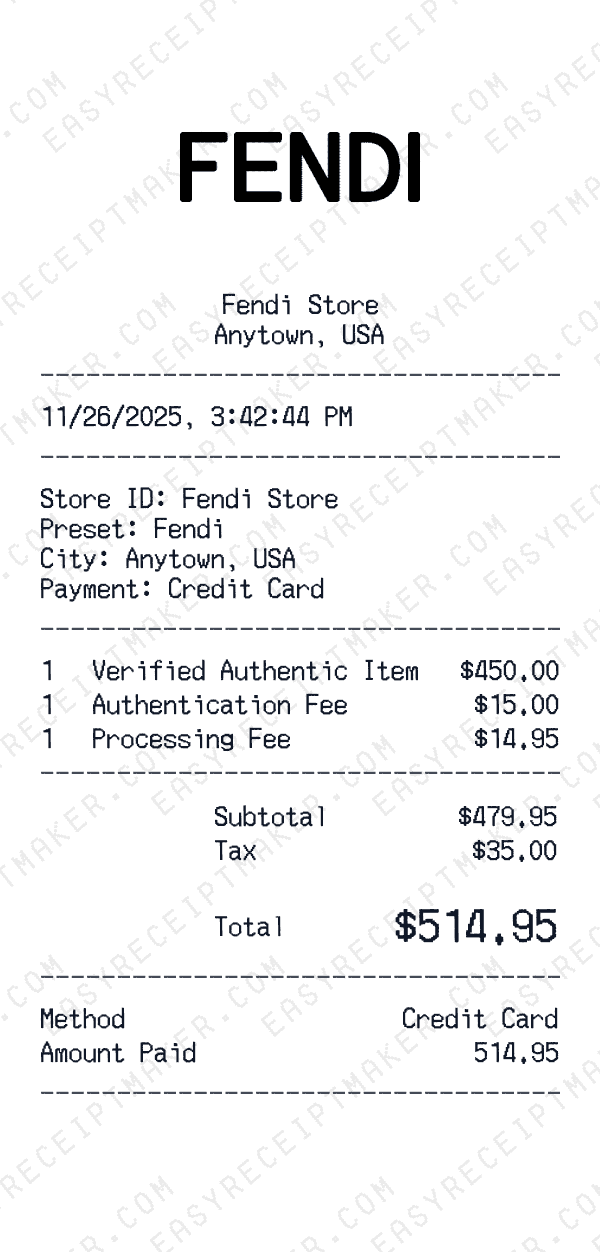 Fendi receipt preview