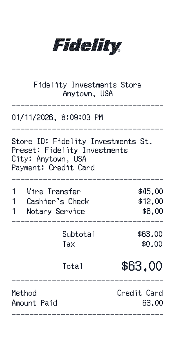 Fidelity Investments receipt template example