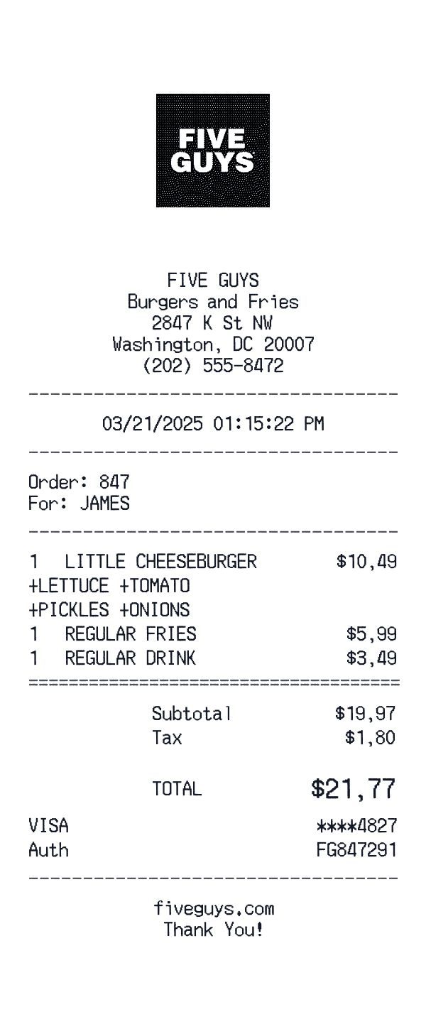 Five Guys receipt preview