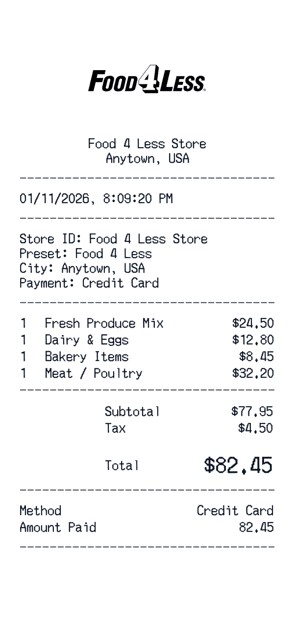 Food 4 Less receipt template