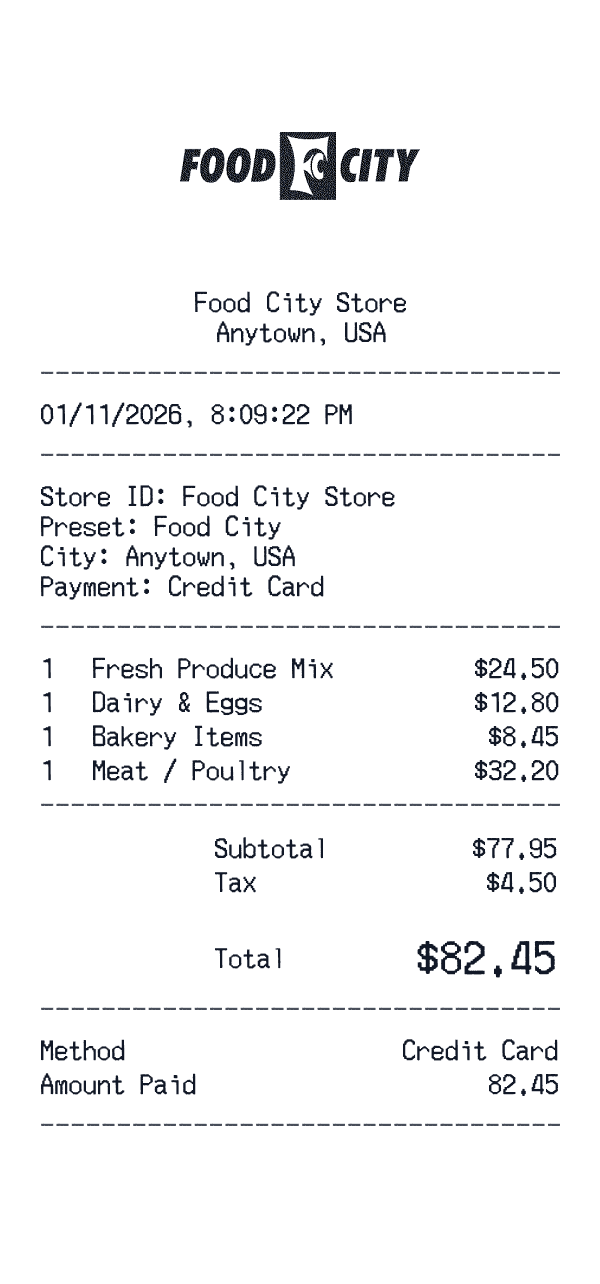 Food City receipt preview