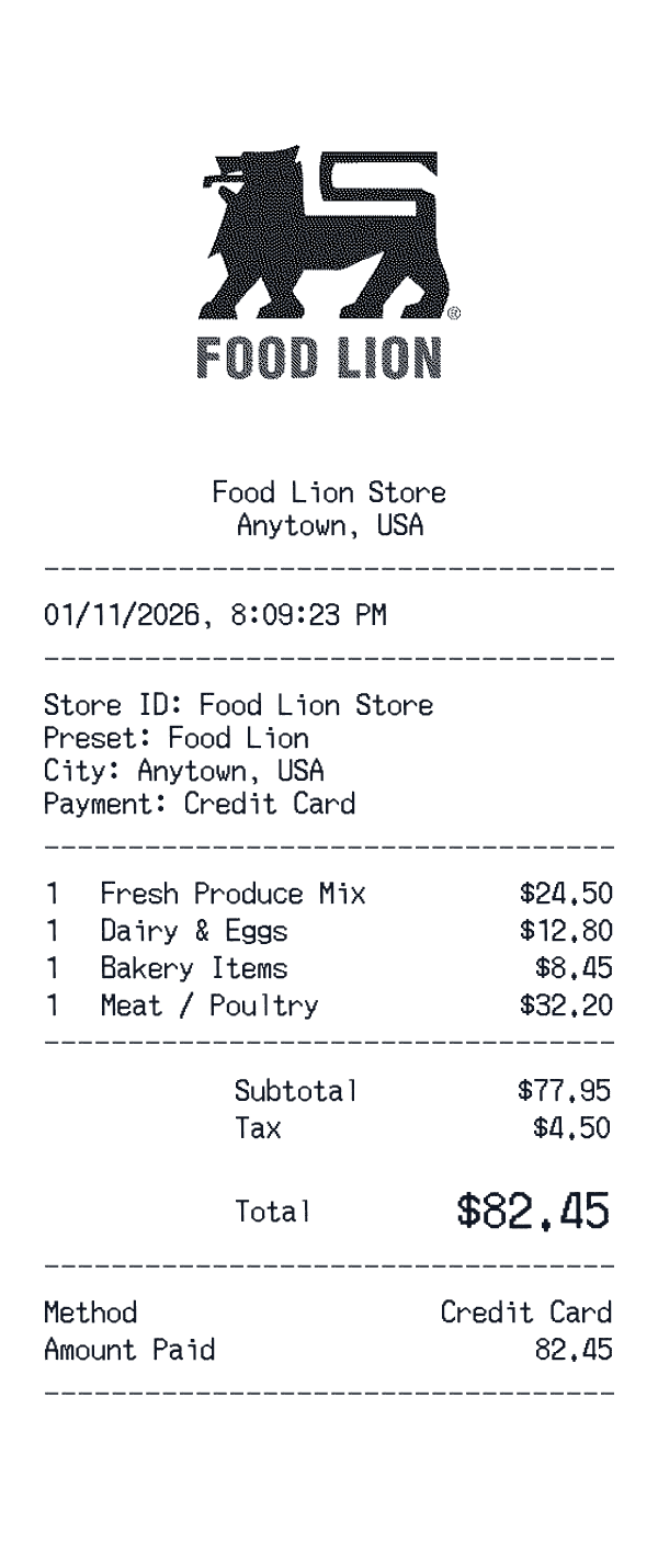 Food Lion receipt preview