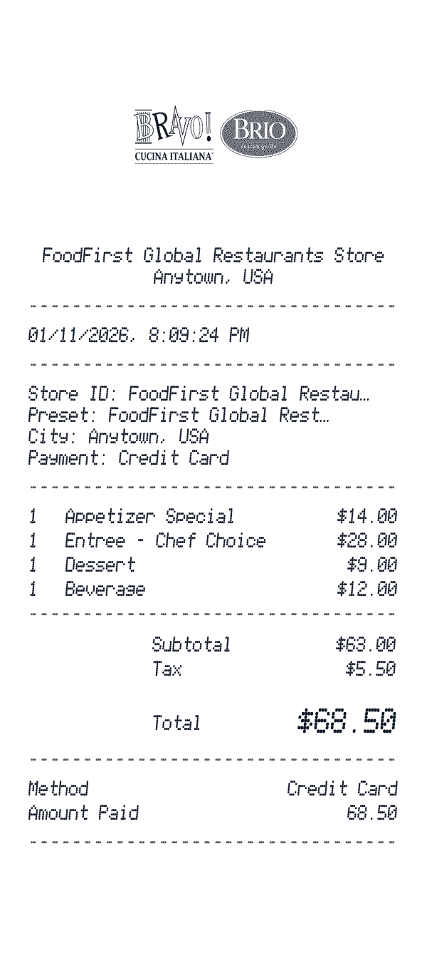 FoodFirst Global Restaurants receipt preview