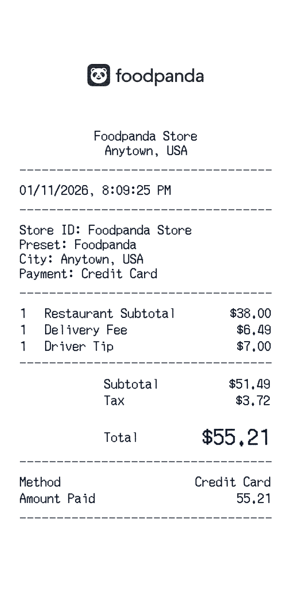 Foodpanda receipt template example