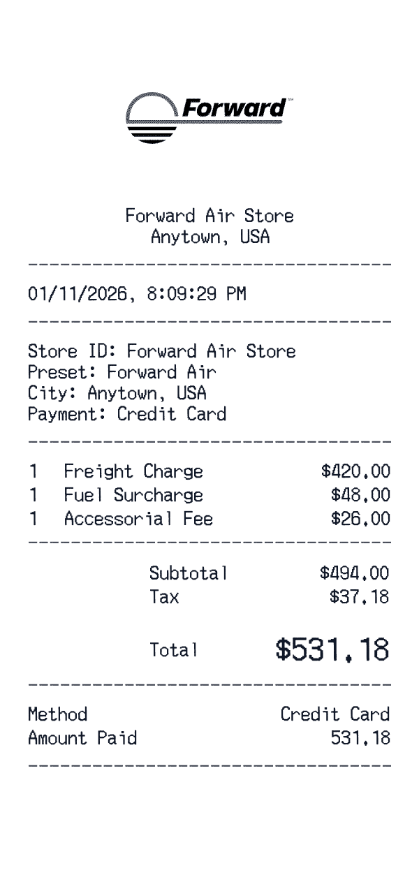 Forward Air receipt template example