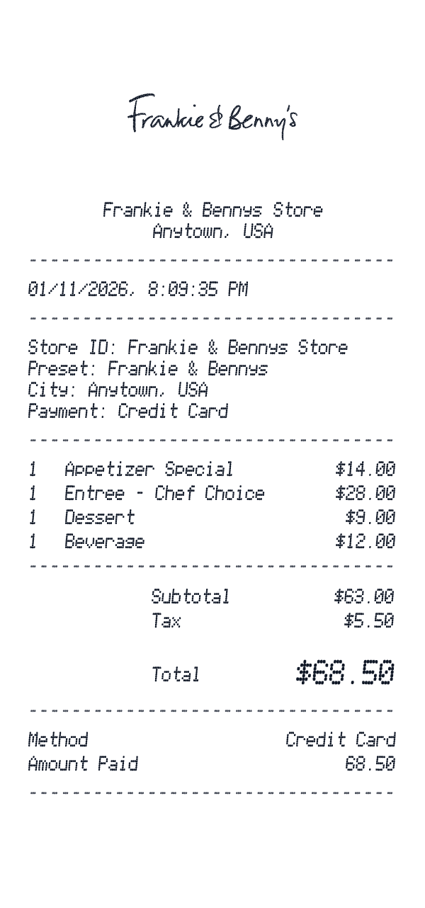 Frankie & Bennys receipt preview