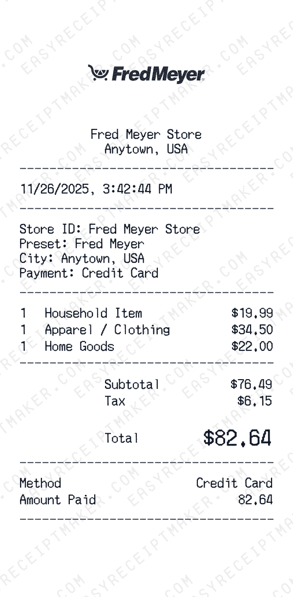 Fred Meyer receipt preview
