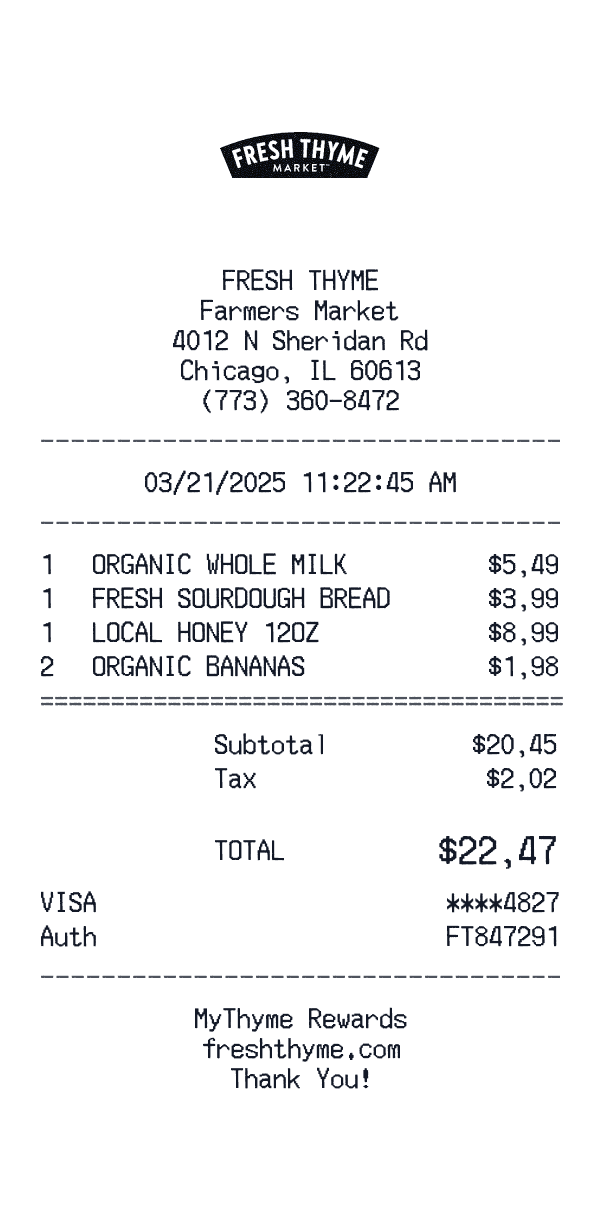Fresh Thyme receipt preview