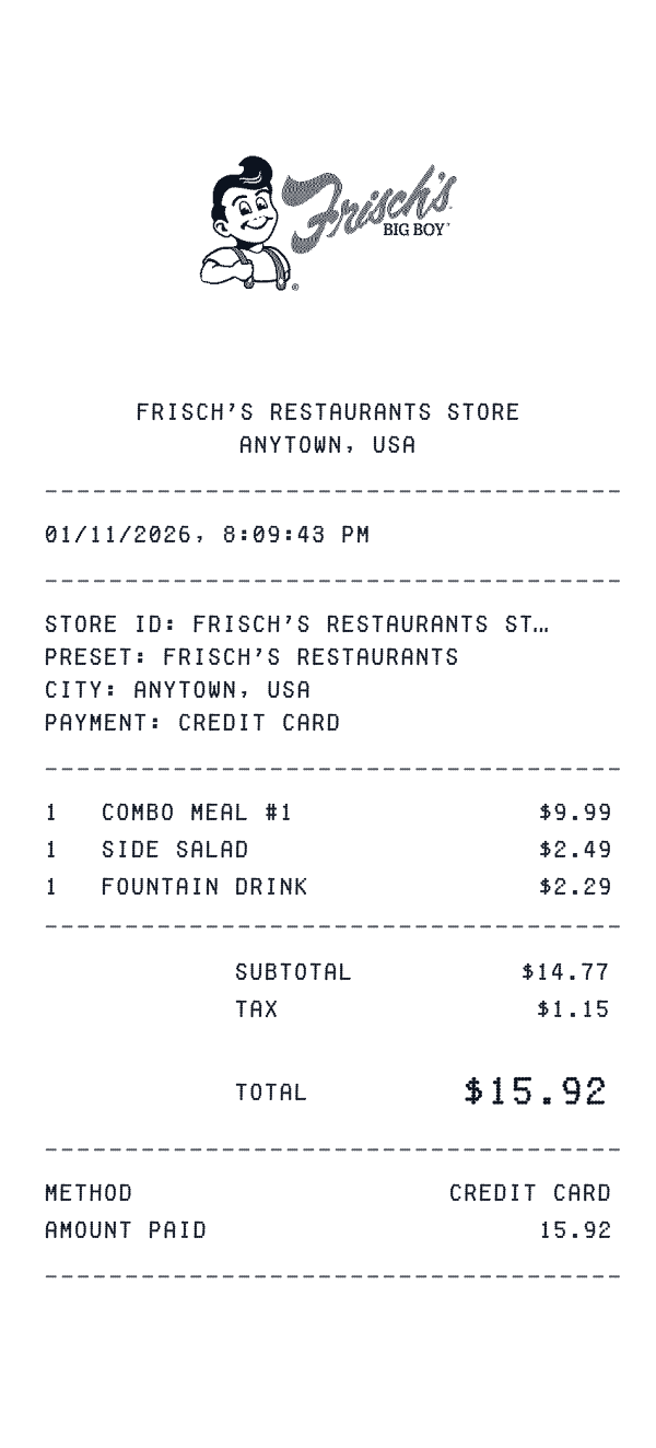 Frisch's Restaurants receipt preview