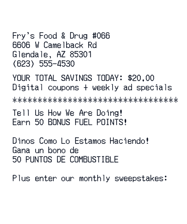 Fry's Food Stores receipt template generator preview