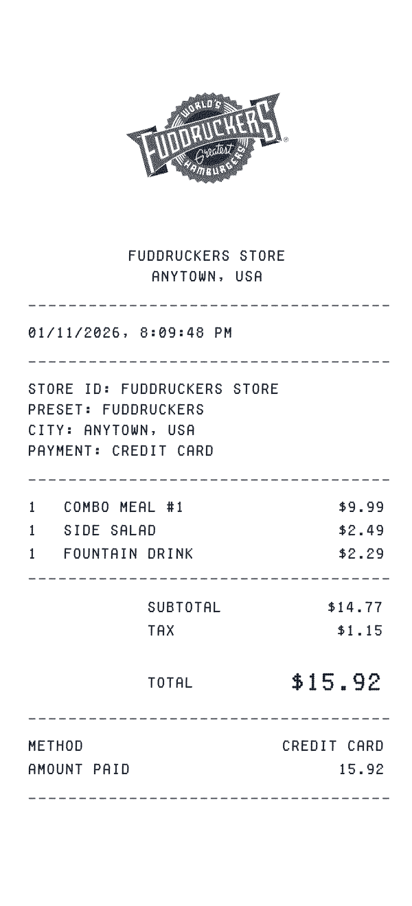 Fuddruckers receipt preview