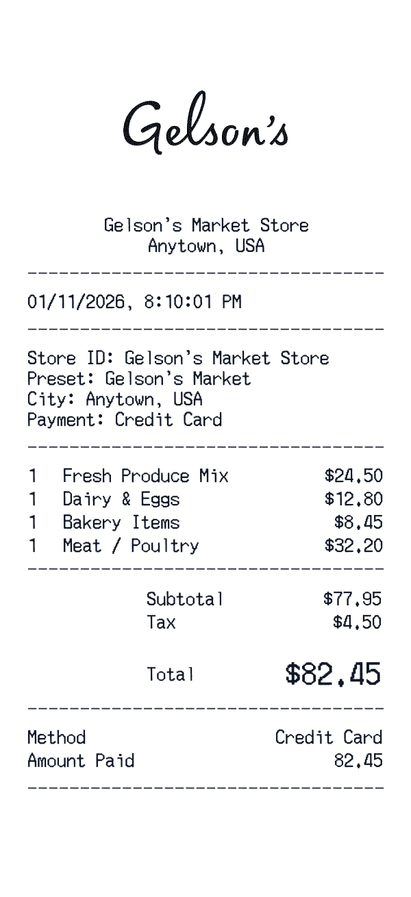 Gelson's Market receipt preview