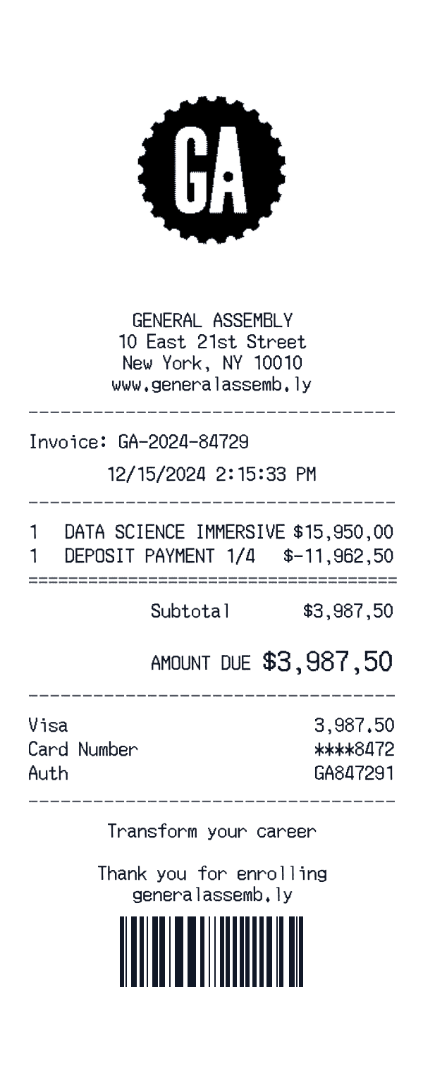 General Assembly receipt preview