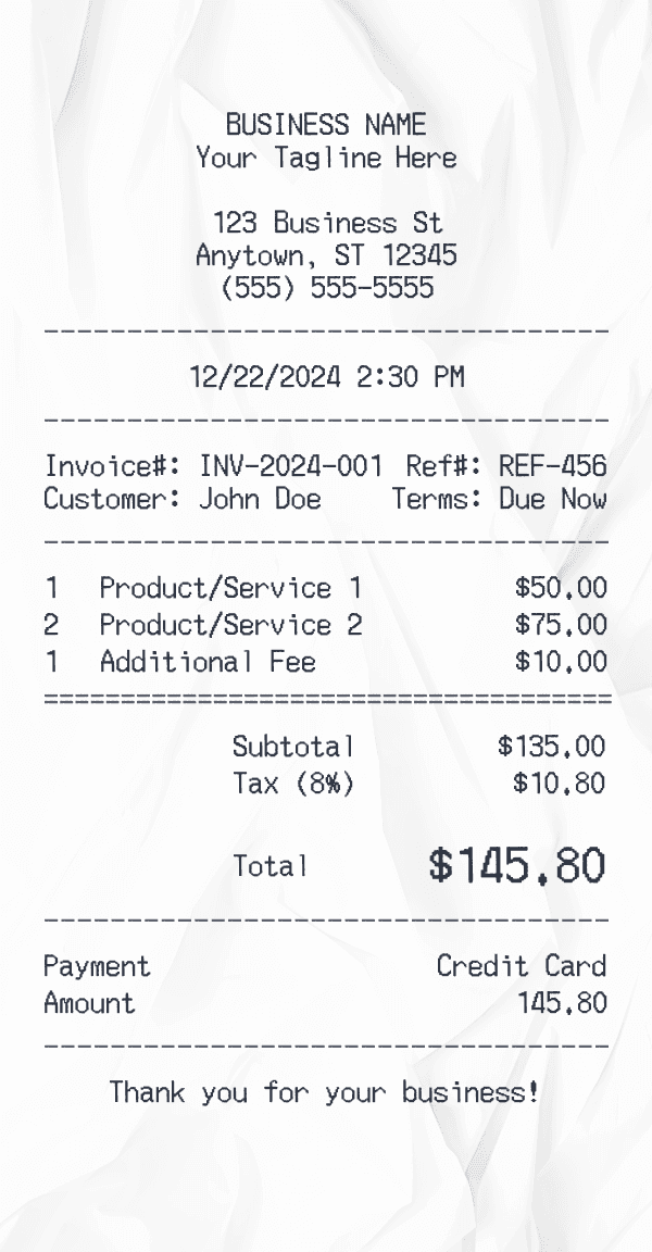Generic Business Receipt receipt preview
