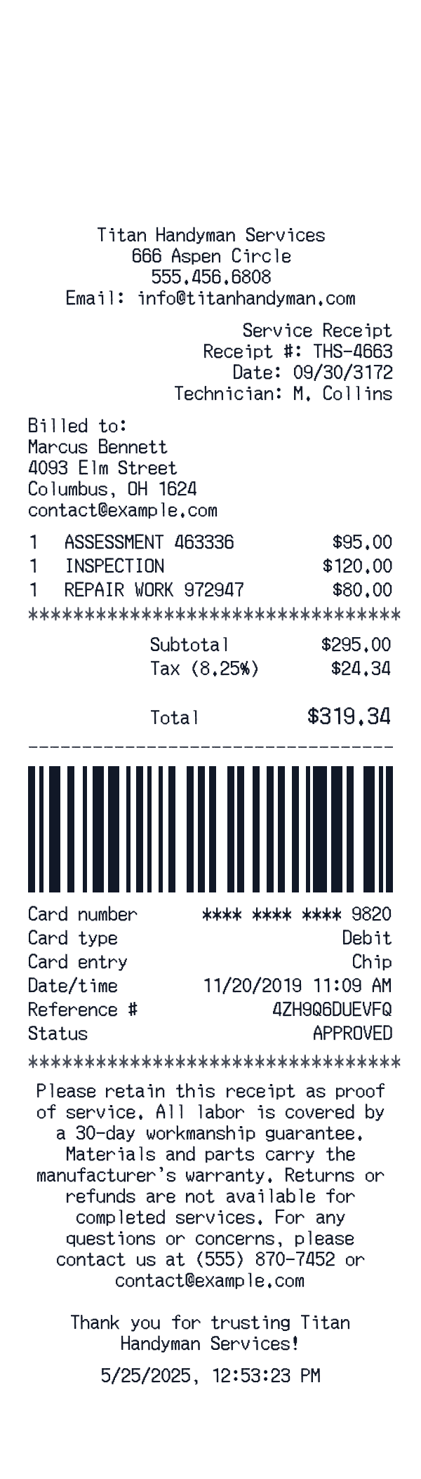 Generic Service receipt template generator preview