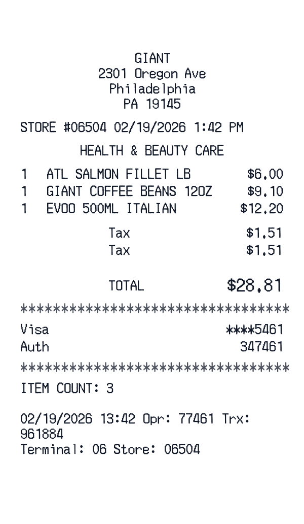 GIANT receipt template generator preview