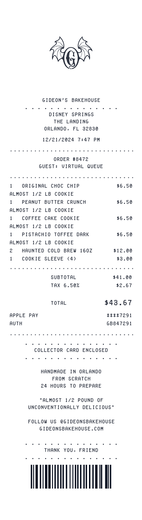 Gideon's Bakehouse receipt template example