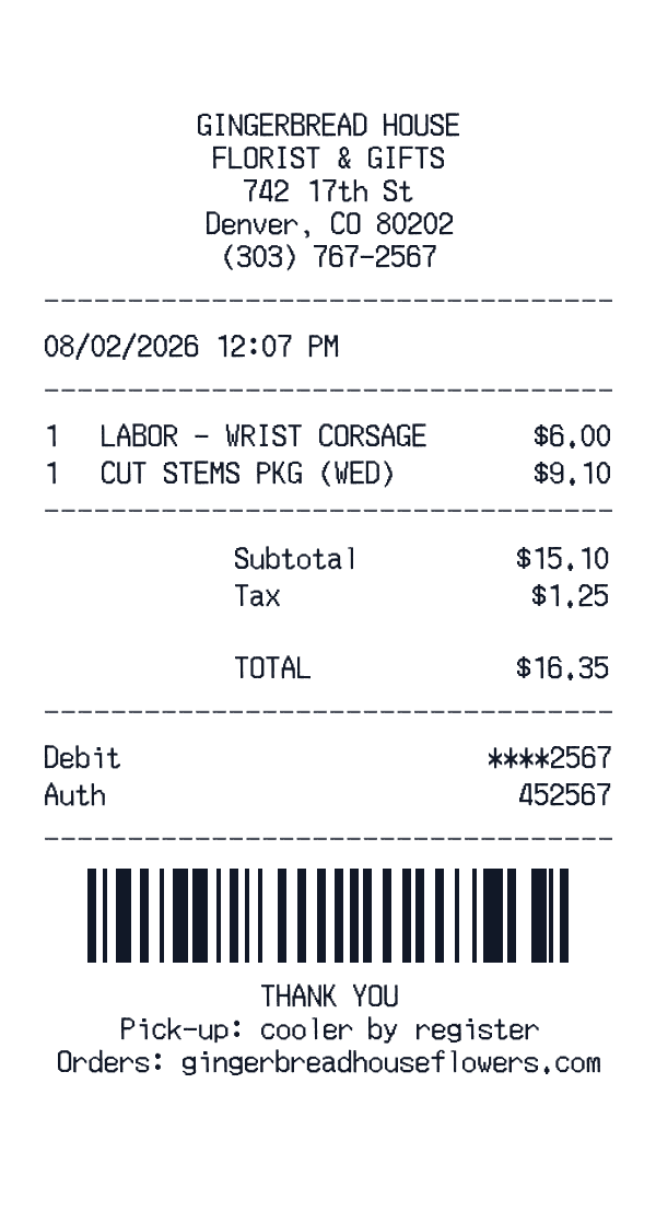 Gingerbread House Florist & Gifts receipt template generator preview