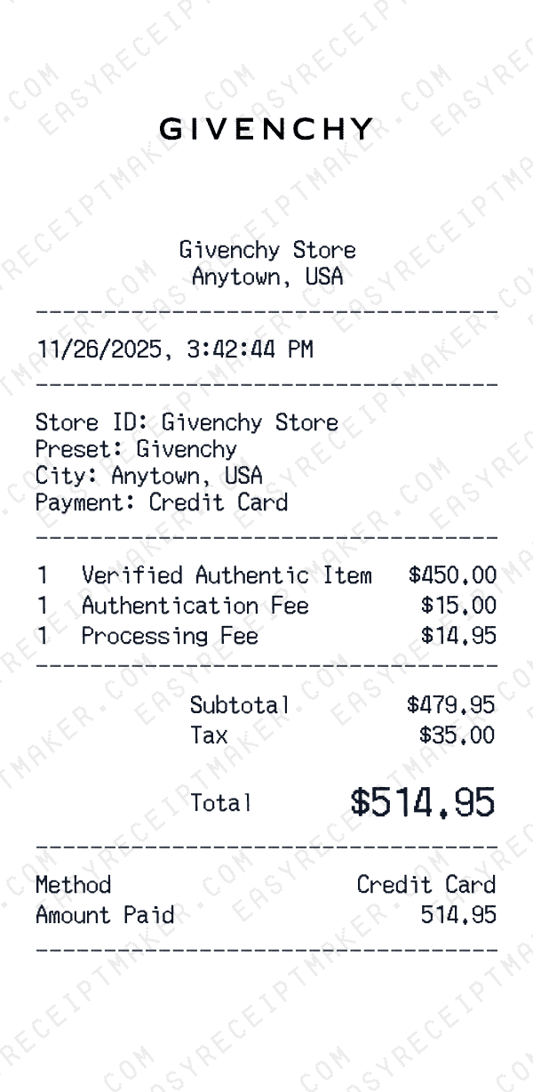 Givenchy receipt preview