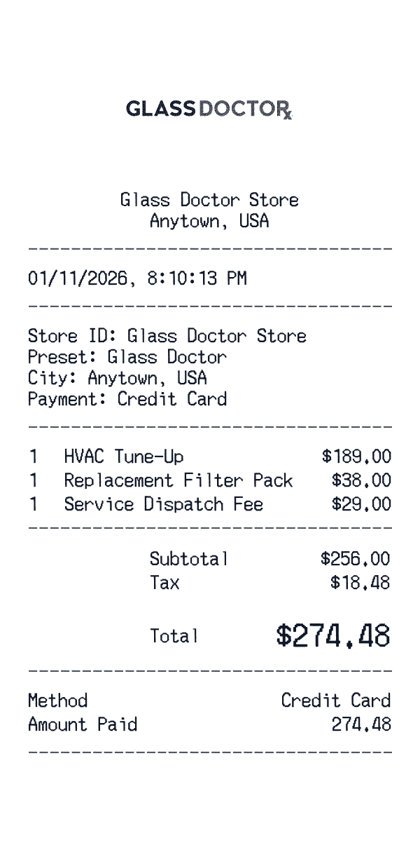 Glass Doctor receipt template example