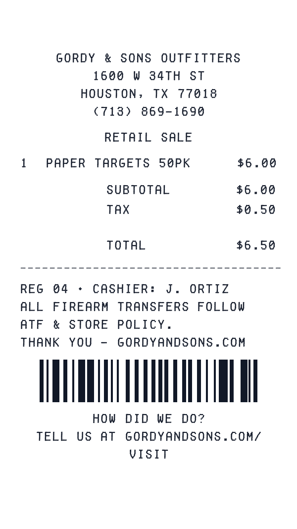 Gordy & Sons Outfitters Receipt receipt template generator preview